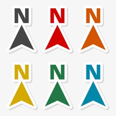 Flat direction arrow icon set, North direction compass