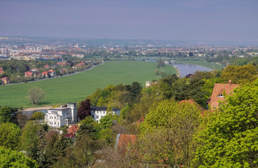 Naklejka premium Dresden Waldschloesschenbruecke - bridge Waldschloesschenbruecke over river Elbe