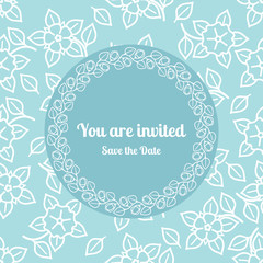 You are invited wedding card template decorated cute pattern with floral frame. Vector illustration