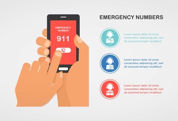 hand press emergency number 911 on a mobile phone calling for help