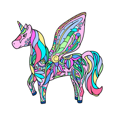 Colorful unicorn - hand-drawn vector illustration.