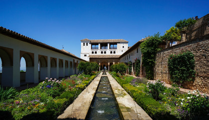 Fototapeta na wymiar Generalife - Court of the Water Channel in Granada, Spain