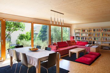 dining table and red divan