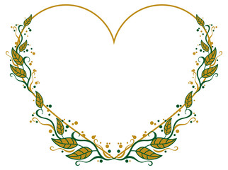 Heart shaped frame with color decorative leaves. Vector clip art.