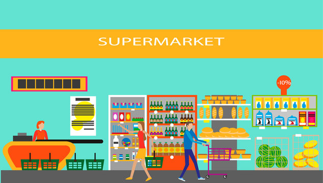 Supermarket in flat style. Vector