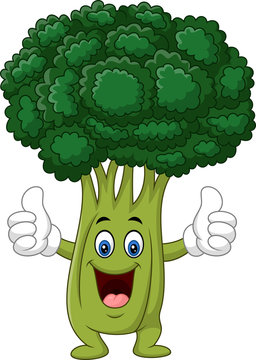 Cartoon funny broccoli giving thumb up