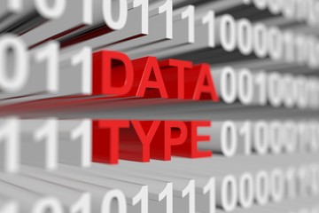 DATA TYPE as a binary code with blurred background 3D illustration