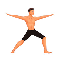 Fototapeta na wymiar handsome young man in various poses of yoga, cartoon style vector illustration isolated on white background. Fit and strong young man doing yoga, collection of asanas, healthy lifestyle
