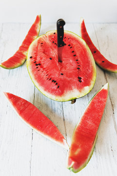 Watermelon slices on a white table