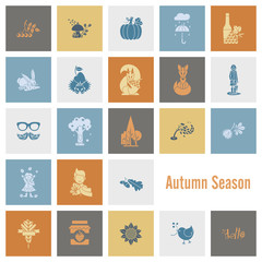Fototapeta na wymiar Set of Flat Autumn Icons