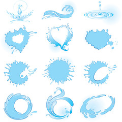 Vector Set of water design elements. Icons, frames, splashes and blots.