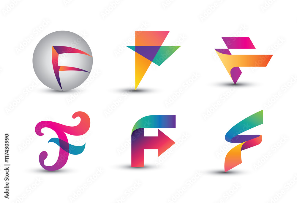 Wall mural abstract colorful f logo - set of letter f logo