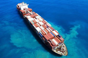 Large container ship at sea - Aerial photo