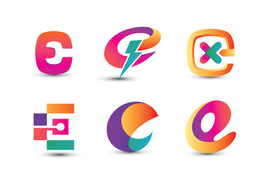 Abstract Colorful E Logo - Set of Letter E Logo