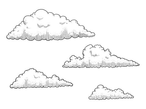 Cloud engraving style vector illustration