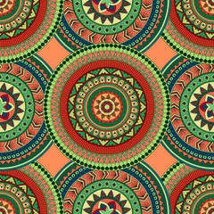 Hand drawn mandala ethnic seamless pattern.