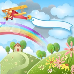 Spring background with a plane