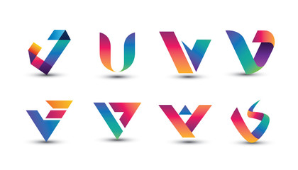 Abstract Colorful V Logo - Set of Letter V Logo