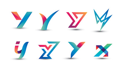 Abstract Colorful Y Logo - Set of Letter Y Logo - obrazy, fototapety, plakaty