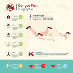 Dengue fever and Zika virus,Malaria Infographic,Indonesia Map