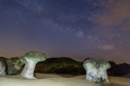 Mushroom rock phenomenon at night