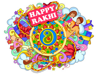 Decorated doodle art of Happy Raksha Banhan