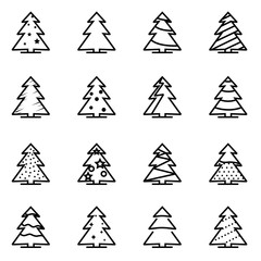 Vector line christmas tree icon set