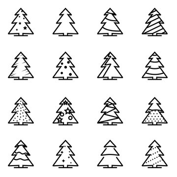Vector line christmas tree icon set