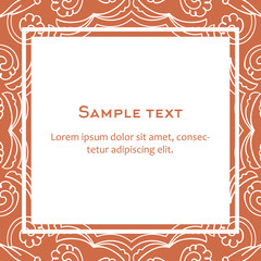 Vector background with square frame and celtic ornament. Template for menu, gift card or packing.