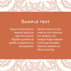 Vector background with celtic ornament. Template for menu, gift card or packing. Orange color