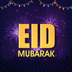 Sparkling background with Mosque for Eid Mubarak.