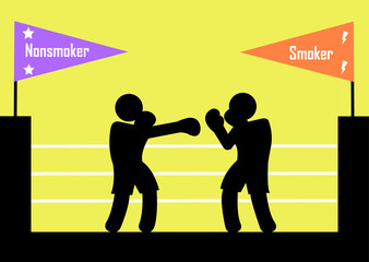 illustration smoker nonsmoker; conflict; no smoking; boxer; addiction; cigarette; smoking
