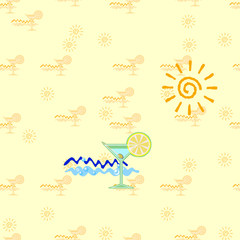 Seamless texture of the waves and sun glasses on a yellowish background
