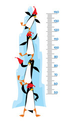 Naklejka premium Meter wall with Funny penguins near the ice rock