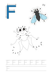 Obraz premium Numbers game for letter F. Fly.