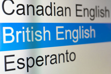イギリスの英語 言語の選択画面
