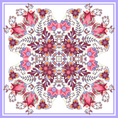 Colorful ornamental floral paisley shawl, bandanna. Square pattern.