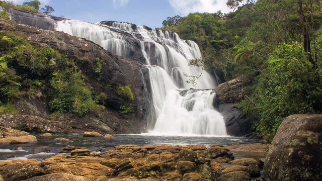 Bakers falls. Horton plains national park. Sri Lanka. Panorama
