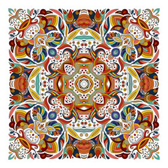 Design for square pocket, shawl, textile. Vector floral pattern
