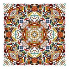 Papier Peint photo autocollant Tuiles marocaines Conception pour poche carrée, châle, textile. Motif floral de vecteur