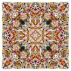 Foto op Aluminium Kleurrijke sier bloemen paisley sjaal, bandana. Vierkant patroon. © leezarius