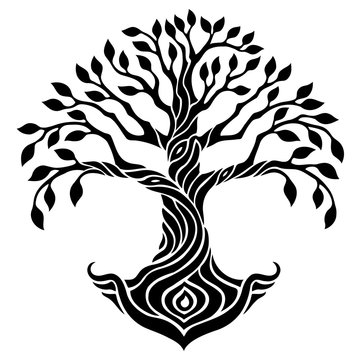 Vector illustration, decorative tree of life, black and white graphics