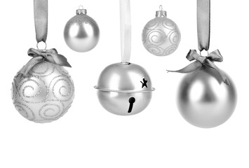 Set of silver Christmas balls isolated on white