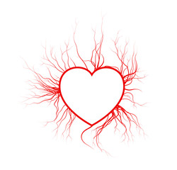 human veins with heart, red love blood vessels valentine design. Vector illustration isolated on white background