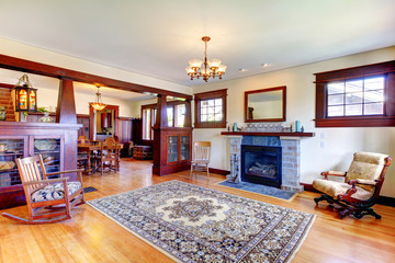 Beautiful old craftsman style home living room interior