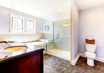 Large nice lavender bathroom with nice shower