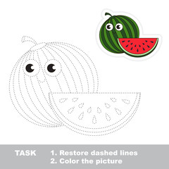 Ripe Watermelon to be traced. Vector trace game.
