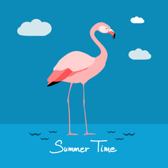 Flamingo on a blue background, summer vector illustration, flat design