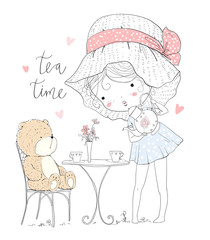 Girl with tea and bear