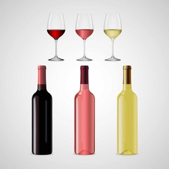 Realistic wineglasses and bottles